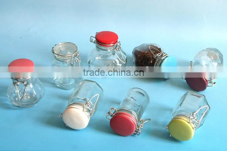 different shapes glass bottle with metal cover clip lid