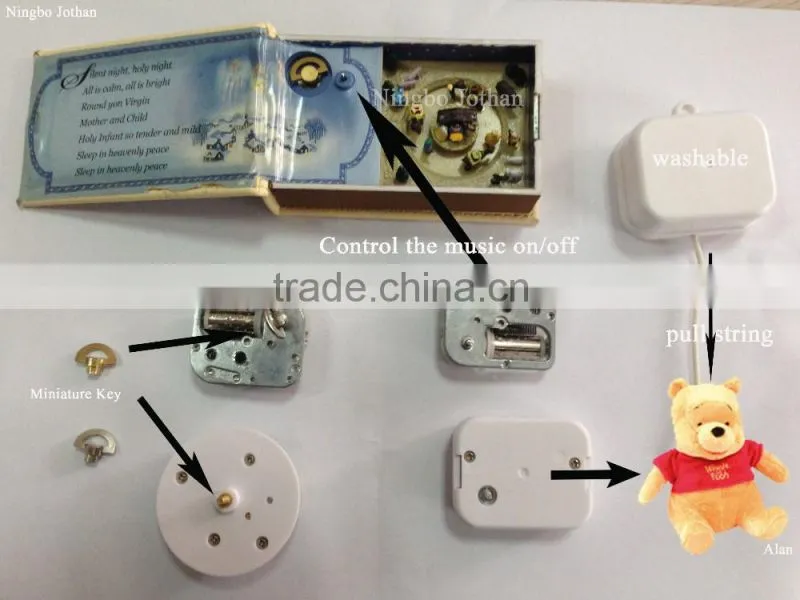 On Off Rotary Switch Underneath Mechanical Mini Clockwork Music Box Movement