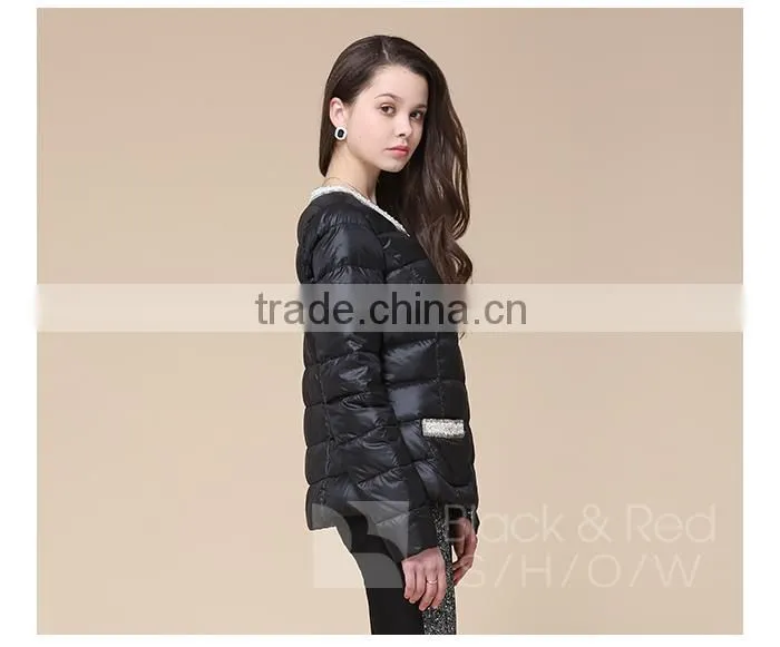 2015 fashion 100%polyamide softshell foldable black winter parka coats woman