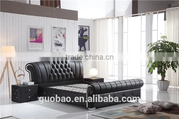 L13343 hot selling king size bed/leather bed supplier/white genuine leather diamond bed