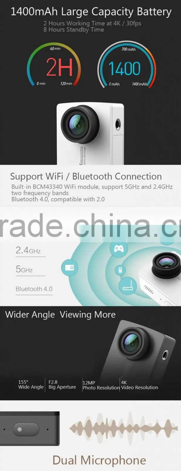 IN STOCK!! Original Xiaomi YI 4K Action Camera 2 II 2.19" Retina Screen Ambarella A9SE75 XiaoYi Sport DV International Edition