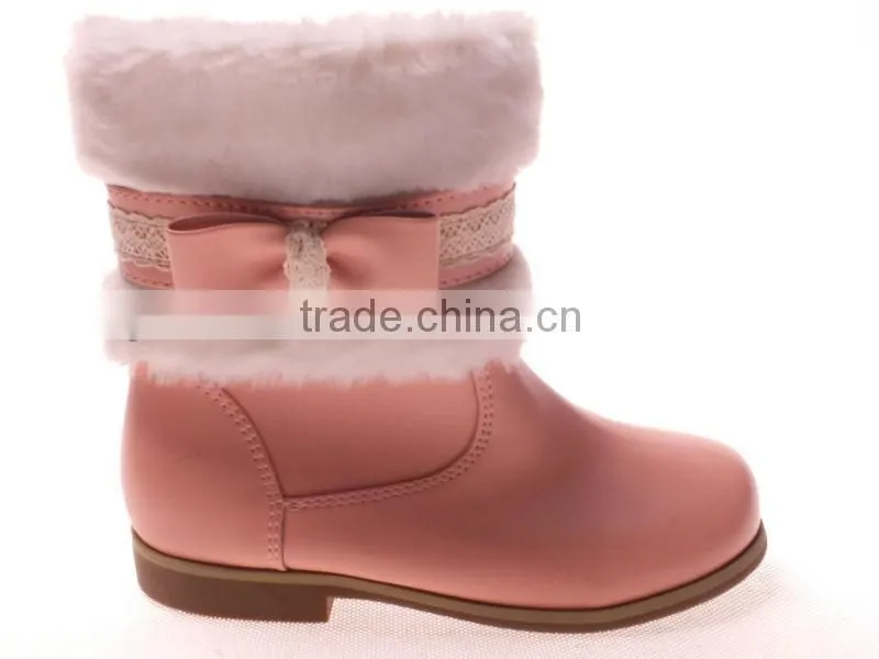 Cute kids winter boots with bowknot decoration 2014