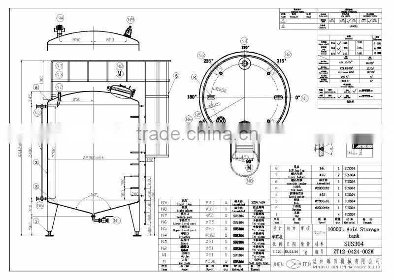 Supplier direct Storage tank 2KW sanitary stainless steel hot water tank
