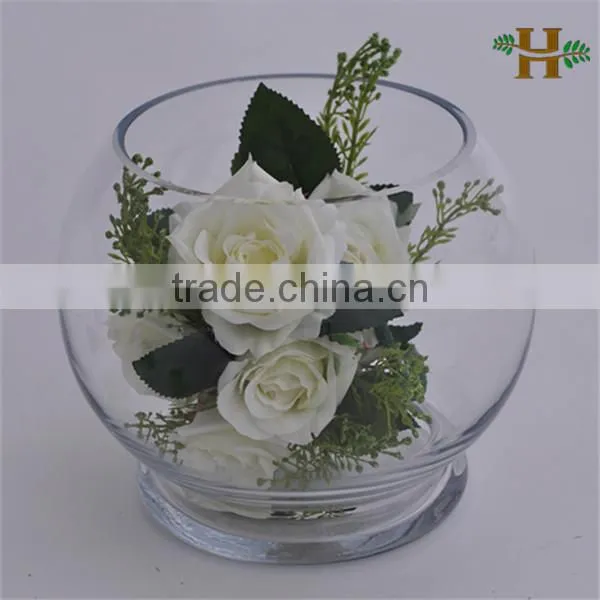 Handblown Thick Bottom Clear Round Glass Bowl Vase