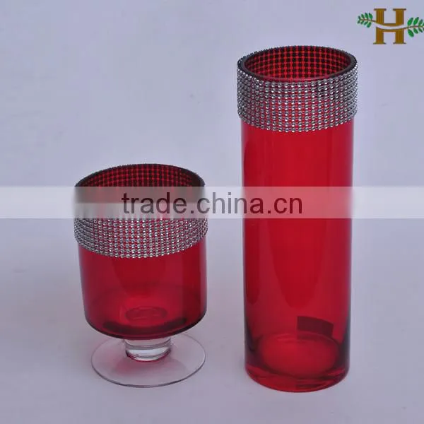 Red glass candle holders with dimond decoration