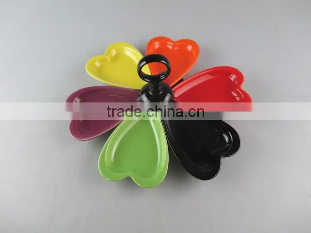 Colorful divided ceramic candy/cake display stand in stocked