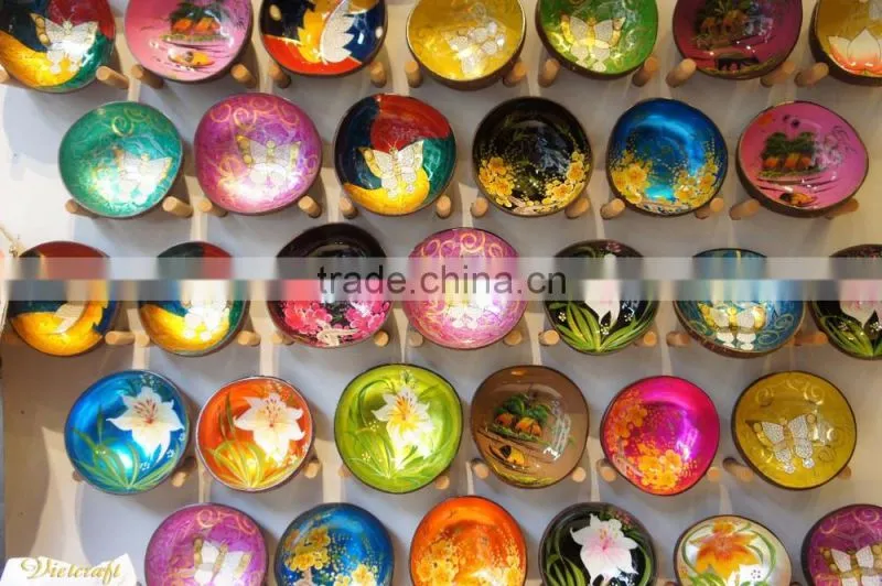Handmade Lacquer coconut shell bowl 100% made in Vietnam / hand painted lacquer bowl