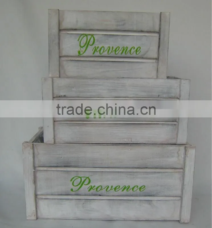 white wash square printing wooden flower planter