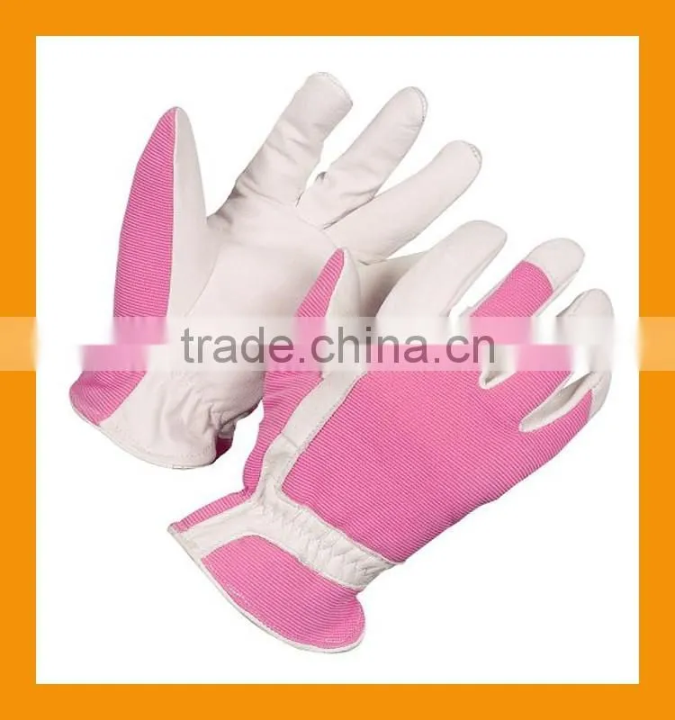 Pink Spandex Pigskin Leather Women's Garden Glove