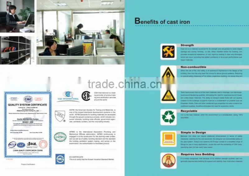 ASTM A888 no-hub Cast iron pipe fittings