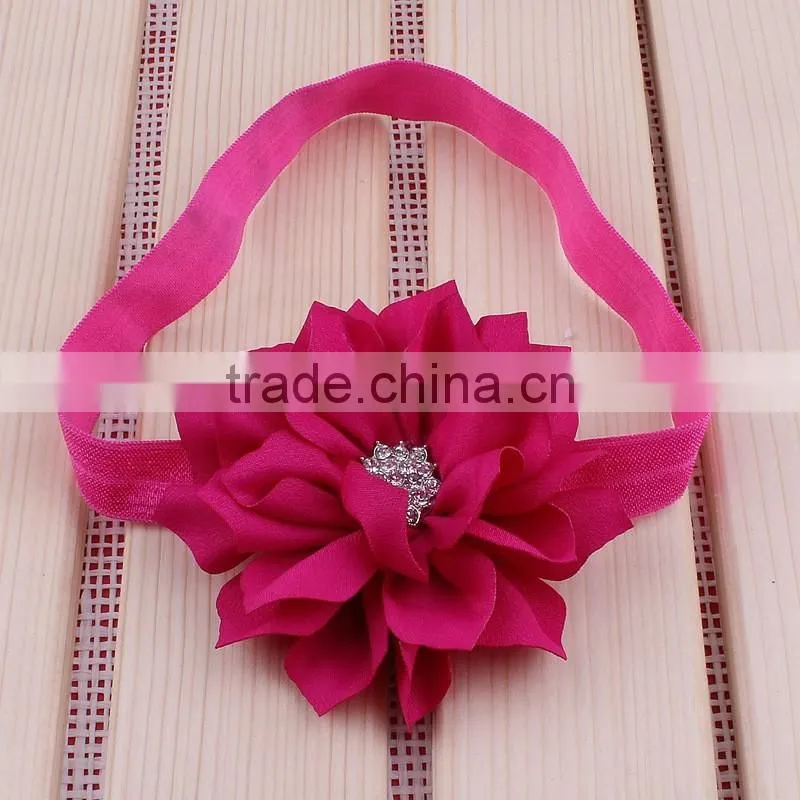 fabric flower headband with rhinestone in center for kids hair accessories