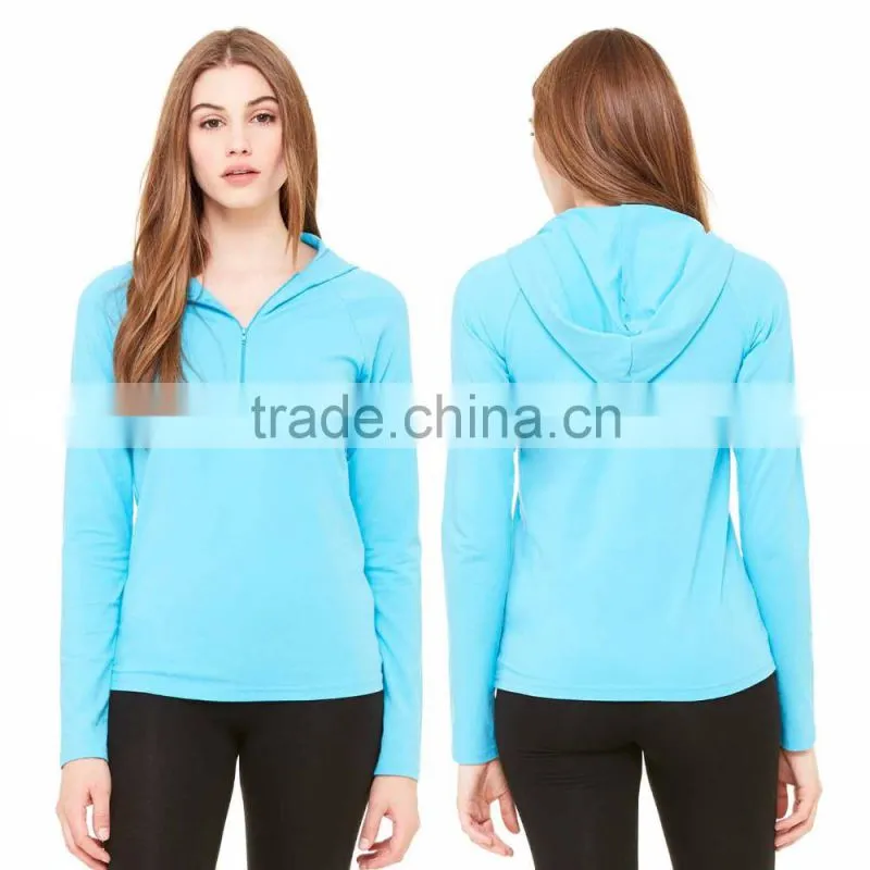 Pull Over Hoodie Women's Cotton Spandex Half-Zip Long Raglan Sleeves Hooded Quarter Zip Pullover Hoodie