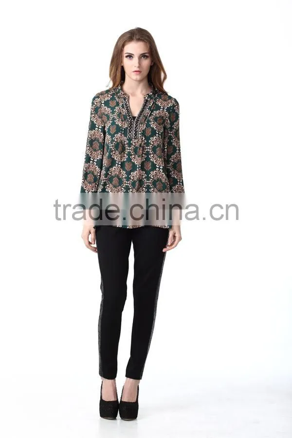 High Quality Fashion Long Sleeve Embellished Blouse for Women