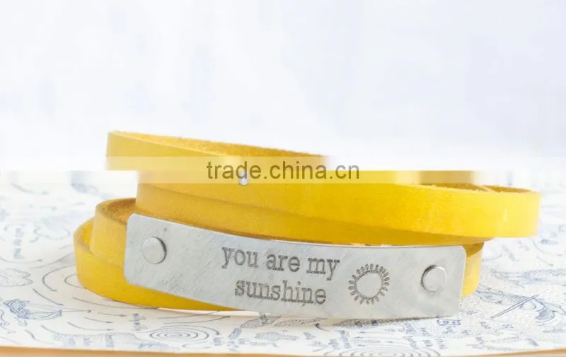 personalized inspired words engraved leather bracelet, custom logo hand-stamped leather bracelet, adjustable leather bracelet