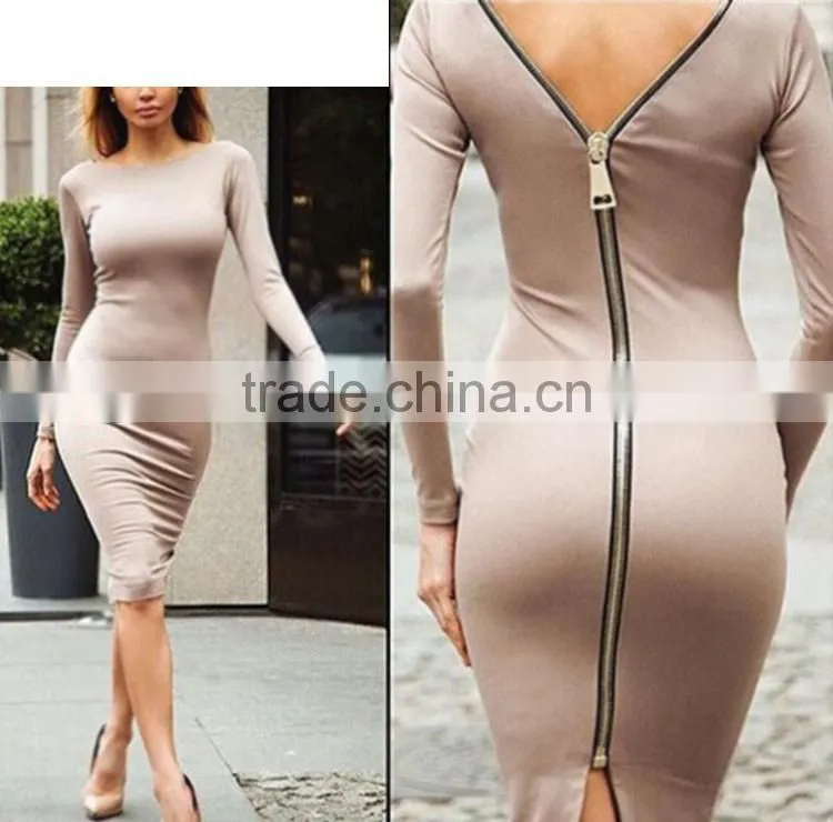 2017slim back Zipper sexy pencil tight long sleeve club dress for lady
