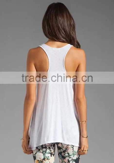 women's slub jersey swing racer back square cut tank tops in white