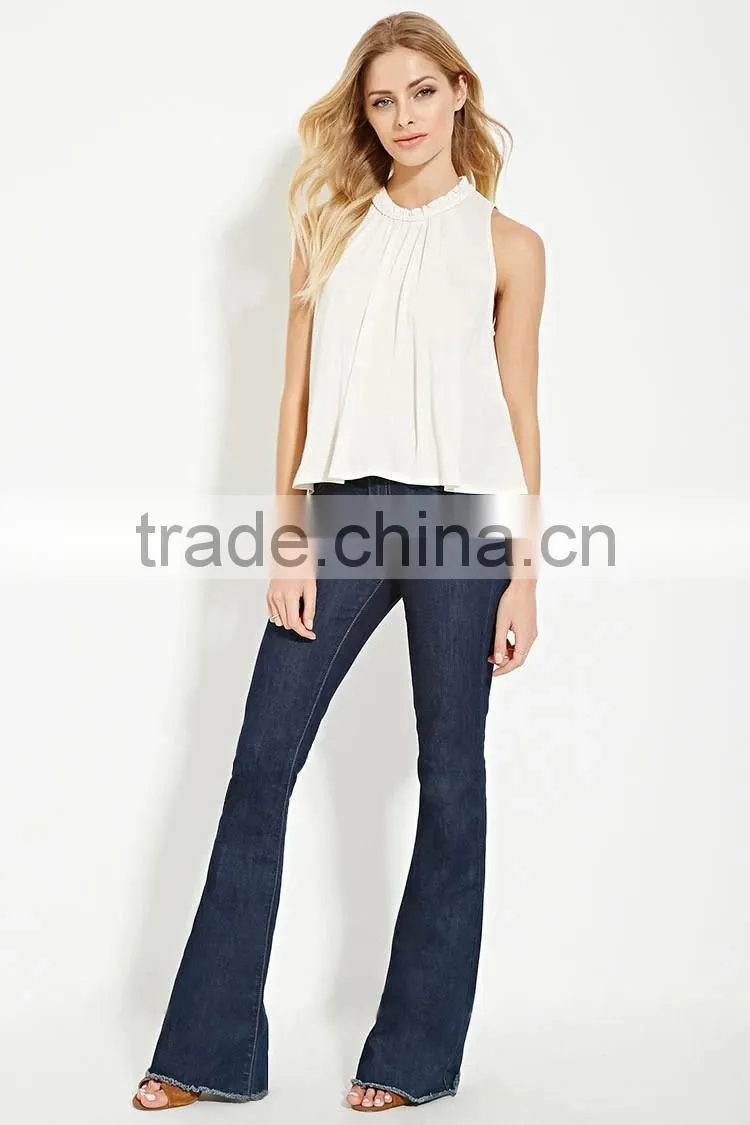 2016 guangzhou shandao oem service summer new design casual chiffon plain dyed sleeveless women pleated manufacturers top