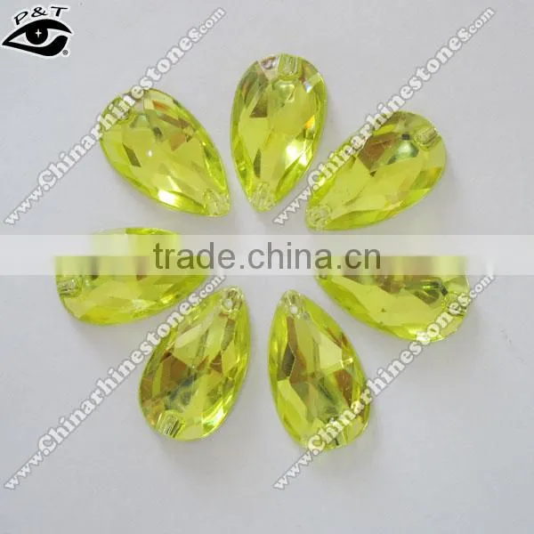 Flat back Tear Drop 17x28mm Citrine Yellow color Sew on Stone Acrylic Rhinestone for clothing shoes wedding dresses