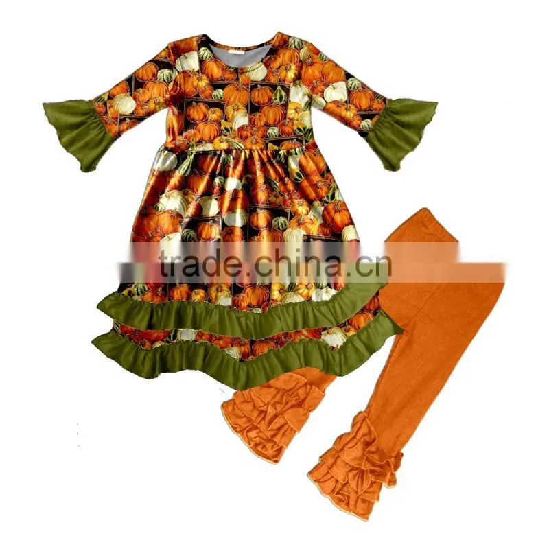 Halloween top and pants ruffle outfit for kids pumpkin baby halloween sets kids halloween outfits