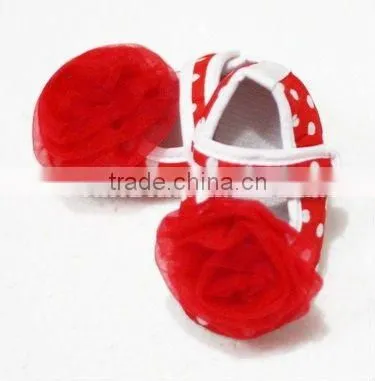 Baby Red White Polka Dots Crib Shoes with Red Rosettes