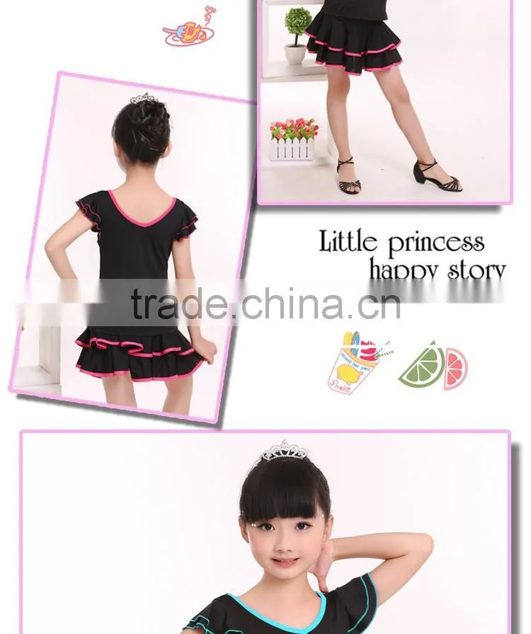2016 Girls Child Latin Skirt Suit Kid Double V-Neck Gymnastics Costume Performance Dress