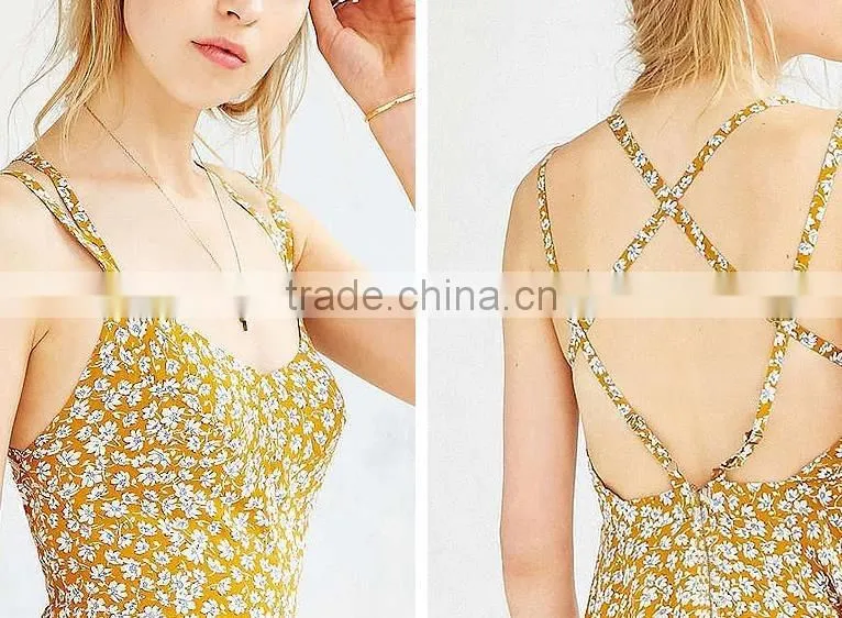 2017 Girls Spaghetti Strap summer dress women ladies sexy backless flower printed chiffon dress
