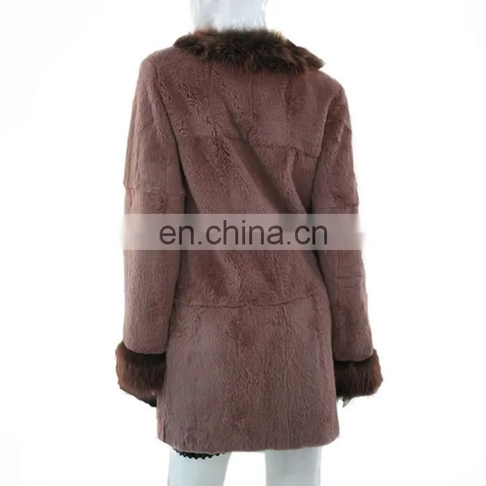 Character genuine long rabbit fur coat with raccoon fur cuff and fly winter Korean coats for women