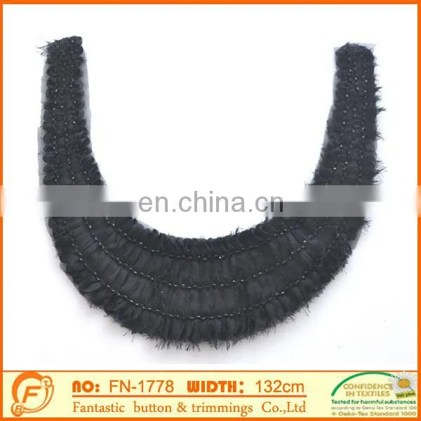 black handmade beaded fur collar for clothings