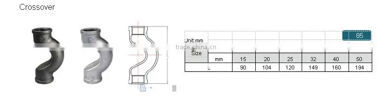 85 crossover malleable iron pipe fittings