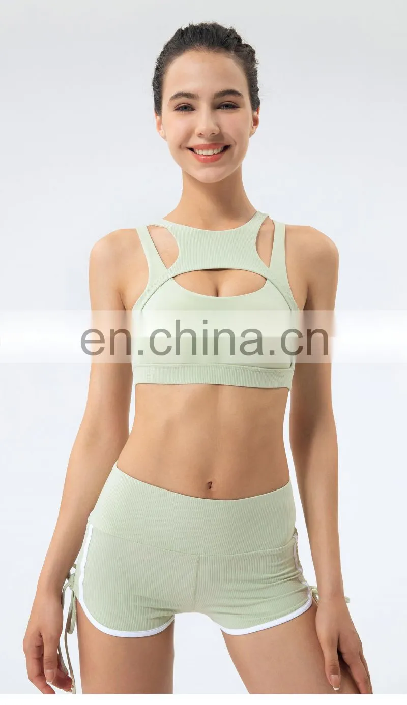 Private Label Workout Sports Bra Leggings Ribbed Hollow Out Sexy Yoga Bra Gym Wear