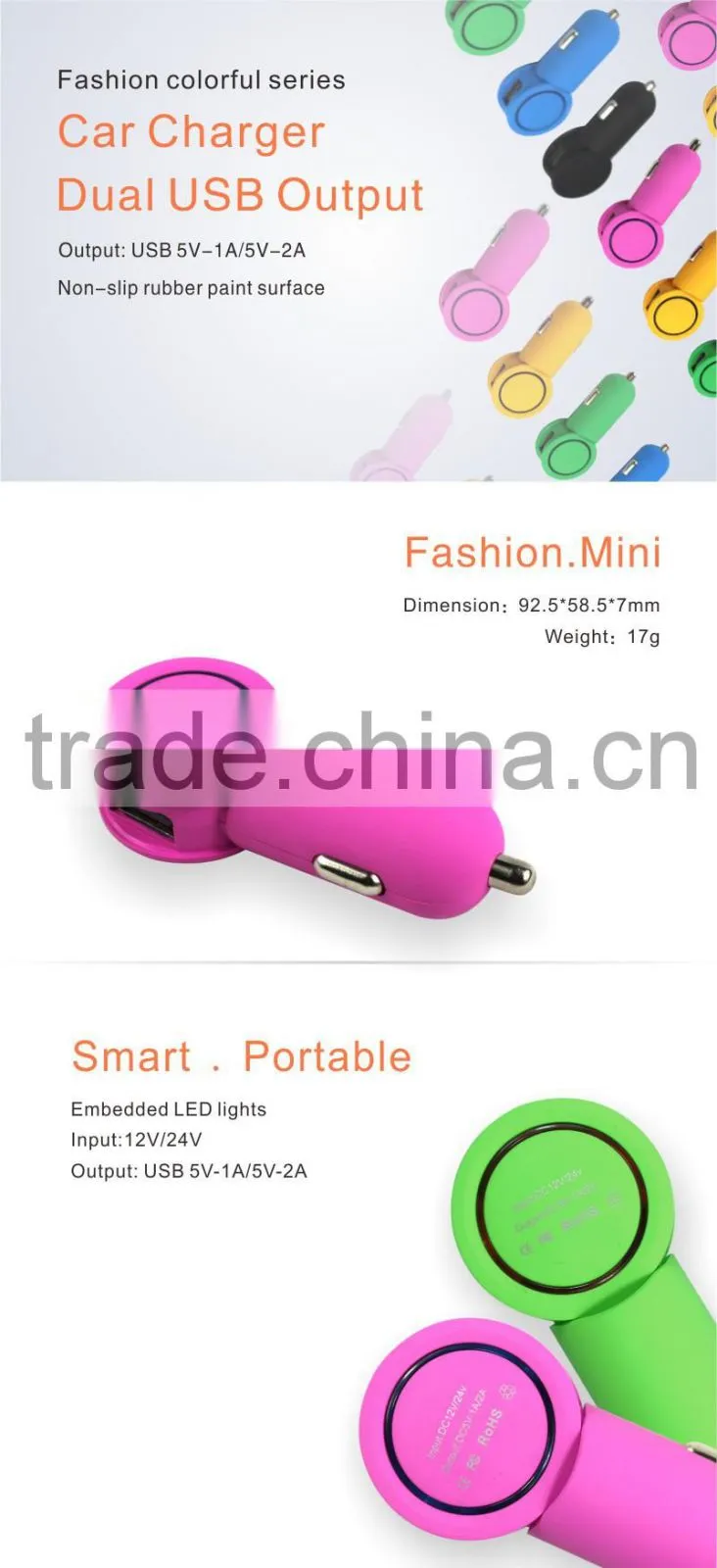 Multi-function adapter 12v USB car charger 5v 2.1A dual usb car charger 2016