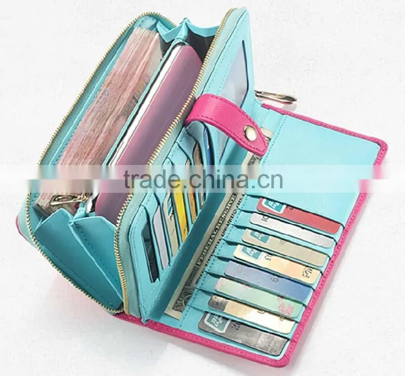 2015 new design promotion pretty leather zipper women wallets with card slots