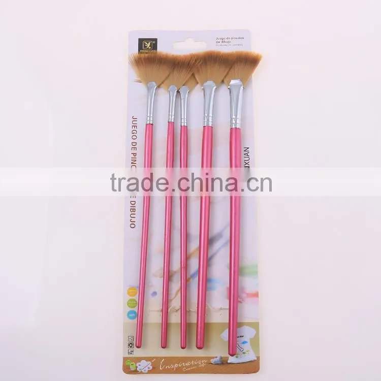Wholesale 5pcs Set Fan Shape Red Wooden Handle Artsit Paint Brush In Stock