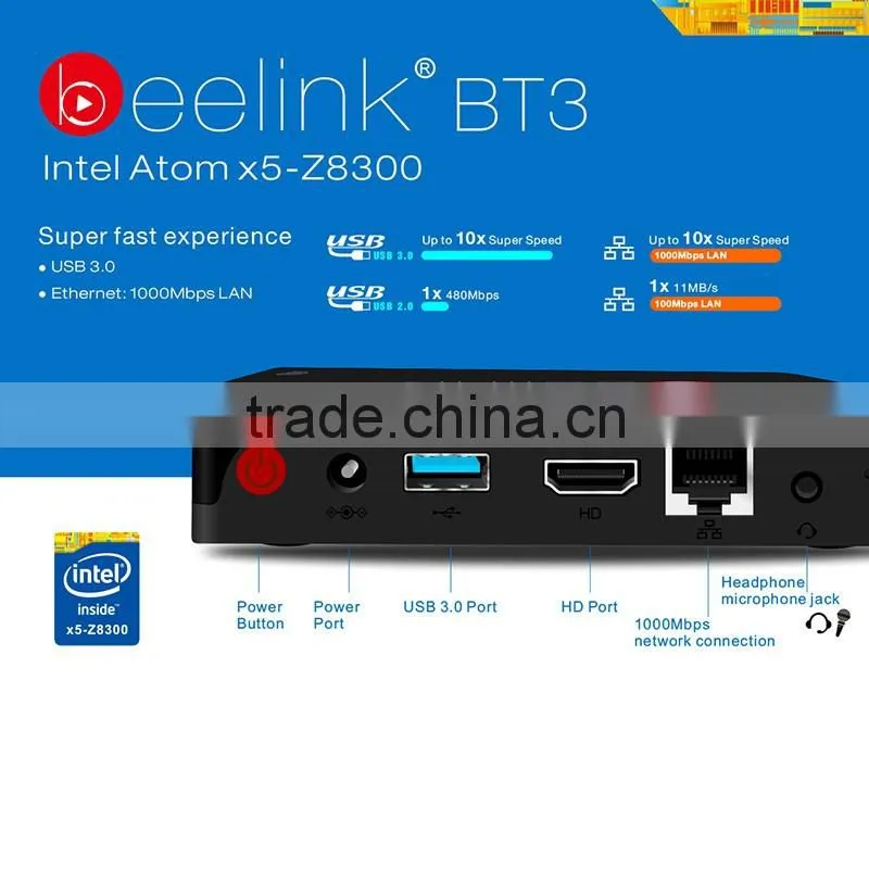 New Beelink BT3 TV BOX MINI PC intel x5-Z8300 2.4G+5.8G WIFI Bluetooth 64-Bit