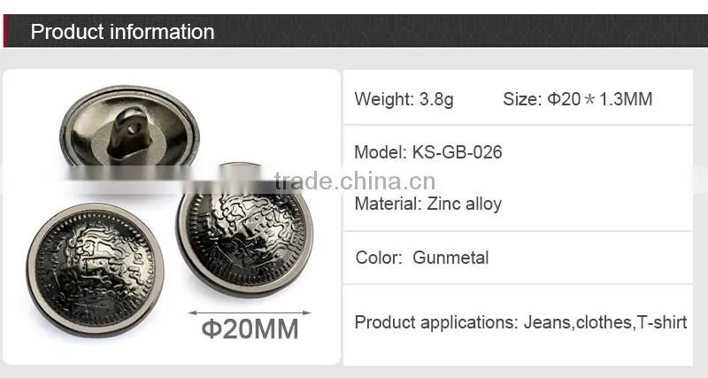 Round Gun Metal Custom Logo Sewing Buttons