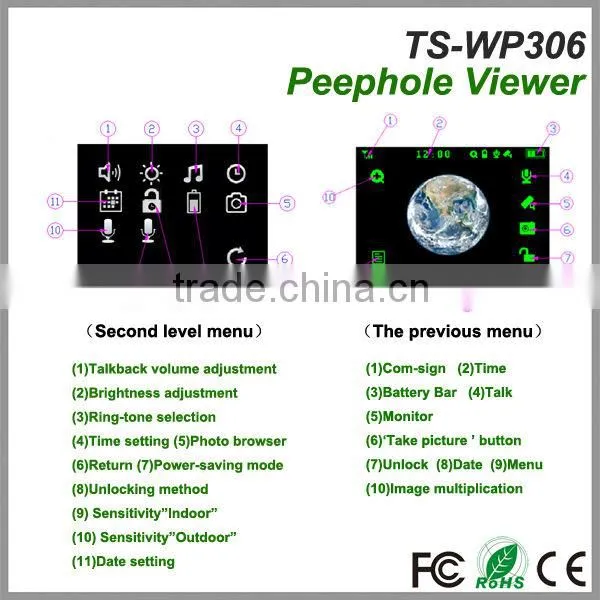 The latest 3.5''TFT-LCD infrared luxury touch screen digital wireless intercom peephole door camera