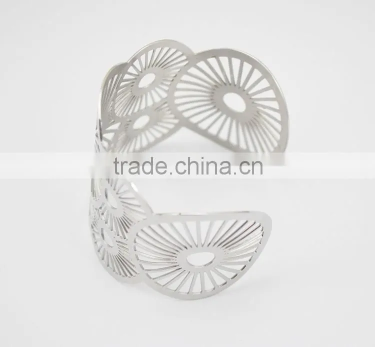 Polished Silver Hollow Geometric Adjustable Bangle Bracelet Stainless Steel Jewelry