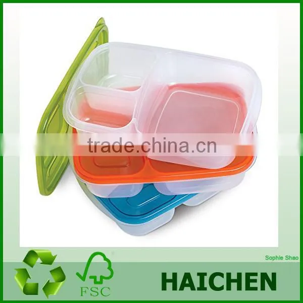 Hot Sale Transparent Plastic 3 Compartment Bento Lunch box