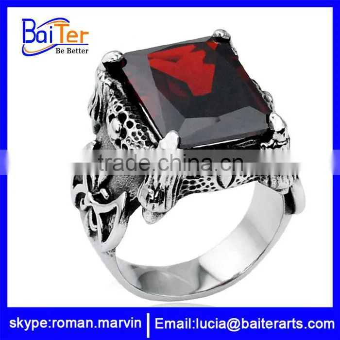 High Quality Vintage Jewelry Titanium Stainless Steel Mens Rings With Ruby