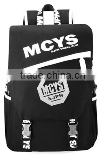 Black stylish school backpack logo printed is available factory direct cheap bag