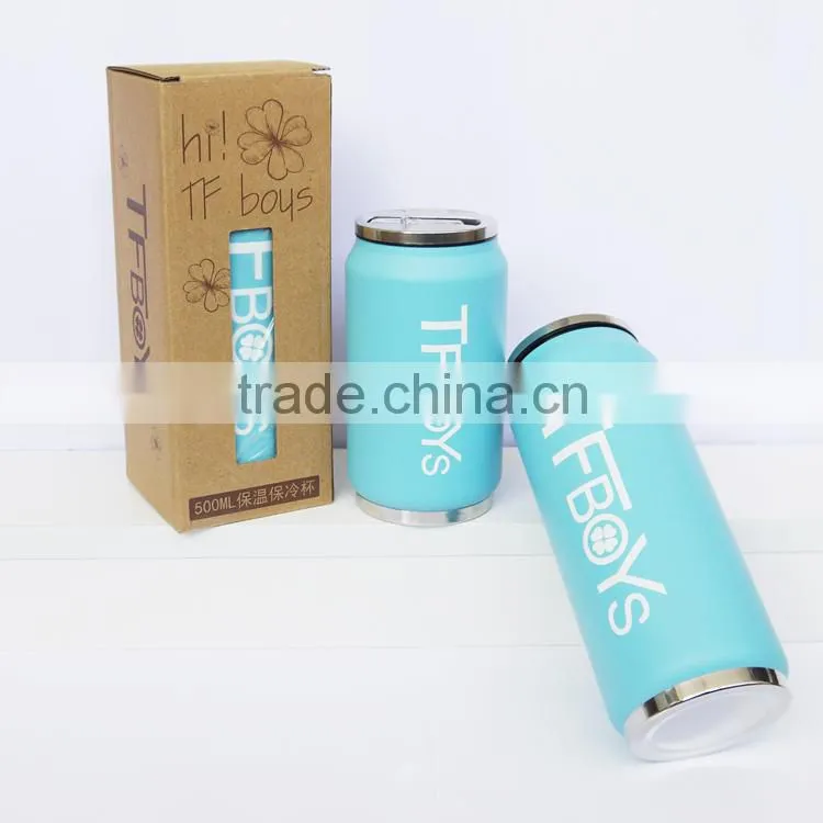 wholesales bottle stainless steel mug with flip up straw
