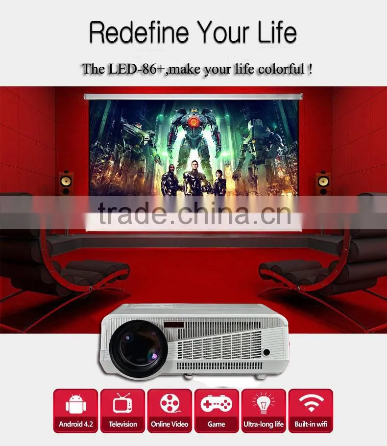 Brightest 4500lumens Built-in Android 4.2.2 Native Full HD Led Android Digital Smart Projector,Wireless connect to iPhone/iPad