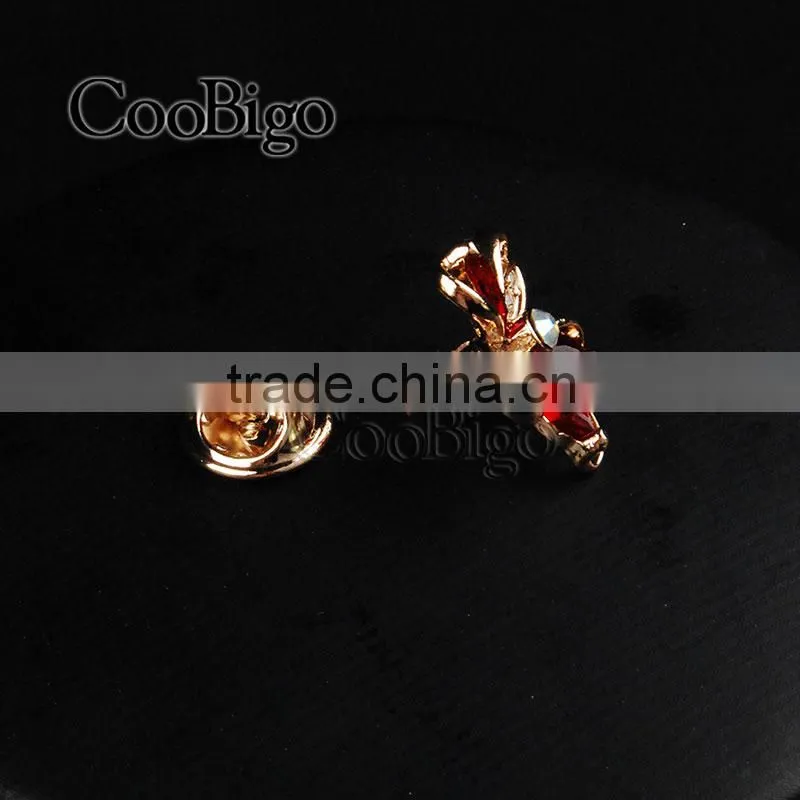 Fashion Jewelry Charming Red Crystal Flower Cuff-Link Gold Ladies Party Wedding Gift Promotion Apparel Accessories