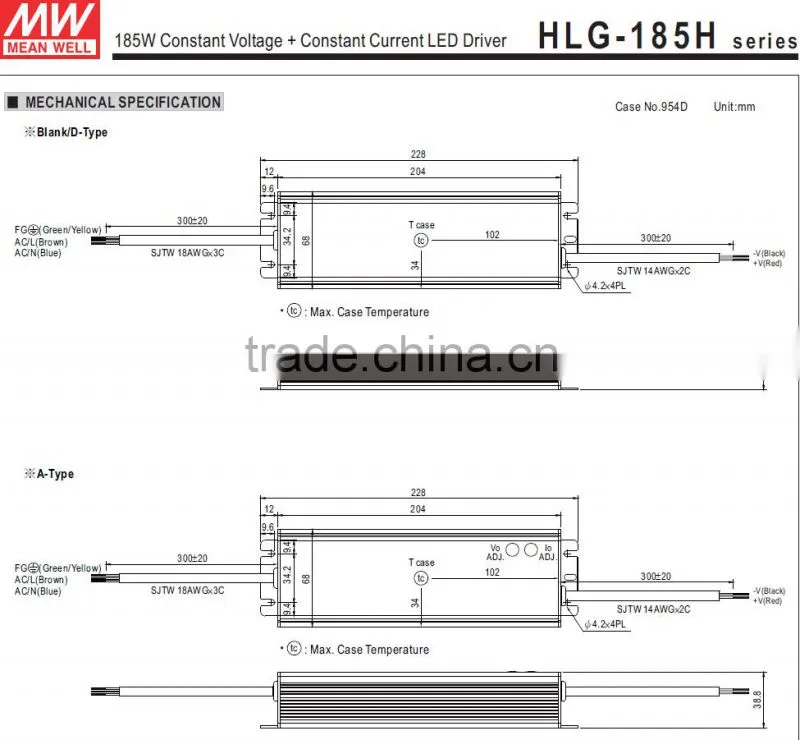 UL CE TUV EMC approved Meanwell HLG-185H-48A 185w 48v 3 in 1 dimming 1-10v pwm dimmable led driver