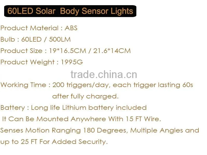 Outdoor Garden Solar Powered 60 Bright White SMD LEDs Motion Sensor Security Flood Light