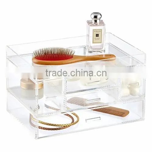 excellent acrylic jewelry & cosmetic storage display boxes/acrylic cosmetic makeup organizer with 3 drawers and top open