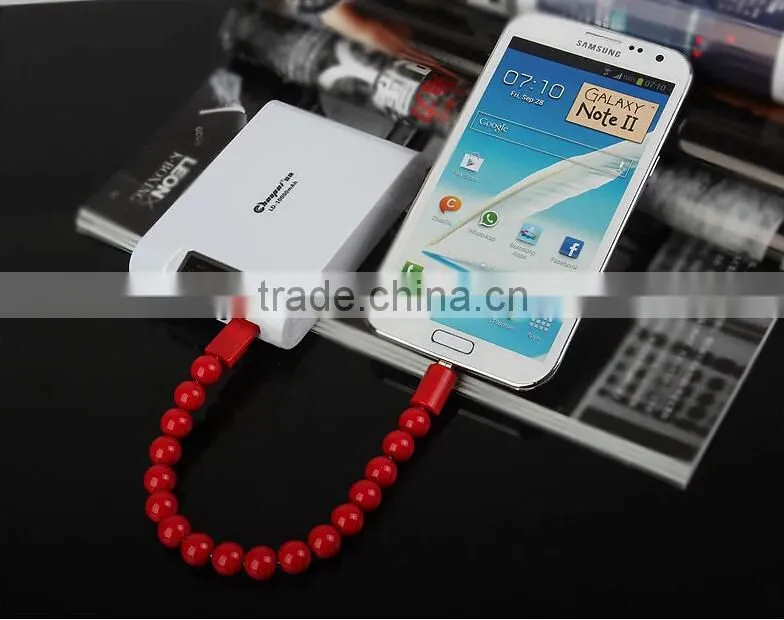 Candy Color Wearable Bracelet Wrist Pearl Micro USB cable&8pin Cable for iPhone5/6