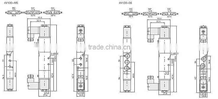 Pneumatic solenoid valves air valves single solenoid and double positions