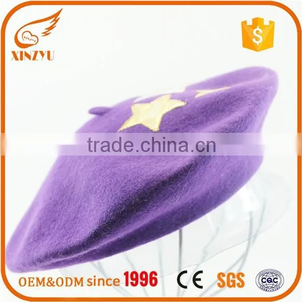 Colourful star logo ladies fashion hats basque custom embroidered beret