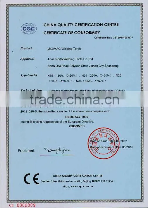 Binzel type CE certified super quality MIG/MAG NORTH welding torch N36